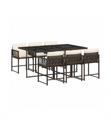 vidaXL Garden Dining Set | Brown | Poly Rattan | 6-seater | Foldable — Colour: brown and cream
