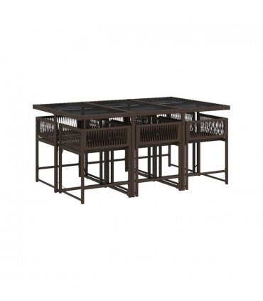 vidaXL Garden Dining Set | Brown | Poly Rattan | 6-seater | Foldable — Colour: brown and cream