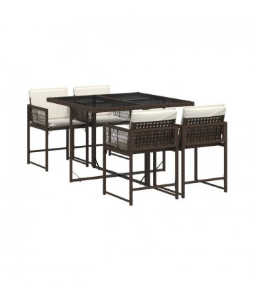 vidaXL 5 Piece Garden Dining Set with Cushions Brown Poly Rattan — Colour: brown and cream — V0672218797
