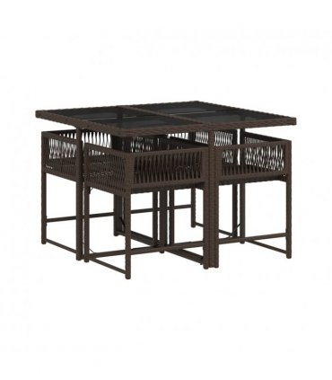 vidaXL 5 Piece Garden Dining Set with Cushions Brown Poly Rattan — Colour: brown and cream — V0672218797
