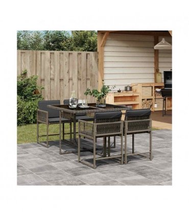 vidaXL 5 Piece Garden Dining Set with Cushions Grey Poly Rattan — V0672218799