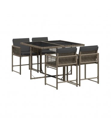 vidaXL 5 Piece Garden Dining Set with Cushions Grey Poly Rattan — V0672218799
