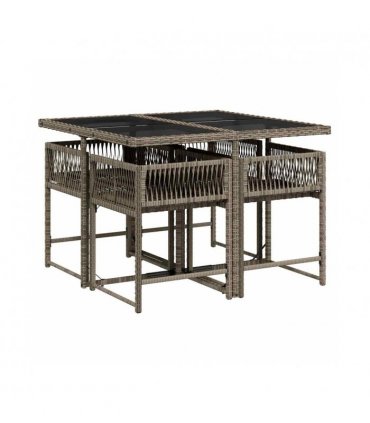 vidaXL 5 Piece Garden Dining Set with Cushions Grey Poly Rattan — V0672218799