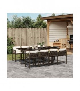 vidaXL 9 Piece Garden Dining Set with Cushions Brown Poly Rattan — Colour: brown and cream — V0672218808