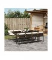 vidaXL 9 Piece Garden Dining Set with Cushions Brown Poly Rattan — Colour: brown and cream — V0672218808