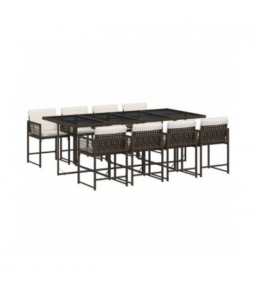 vidaXL 9 Piece Garden Dining Set with Cushions Brown Poly Rattan — Colour: brown and cream — V0672218808
