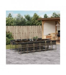 vidaXL 13 Piece Garden Dining Set with Cushions Grey Poly Rattan — V0672218810