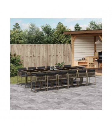 vidaXL 13 Piece Garden Dining Set with Cushions Grey Poly Rattan — V0672218810