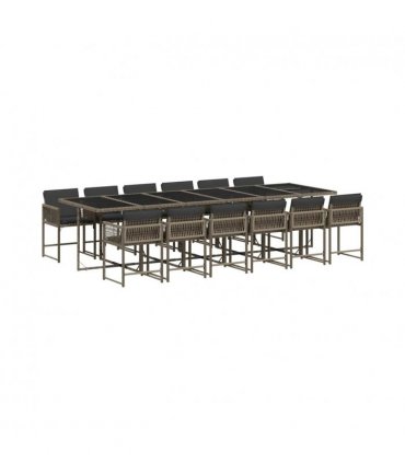 vidaXL 13 Piece Garden Dining Set with Cushions Grey Poly Rattan — V0672218810