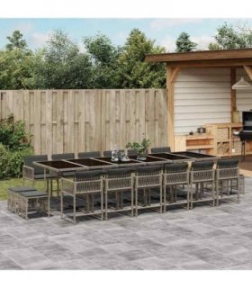 vidaXL 17 Piece Garden Dining Set with Cushions Grey Poly Rattan — V0672218819