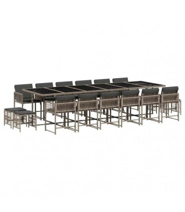 vidaXL 17 Piece Garden Dining Set with Cushions Grey Poly Rattan — V0672218819