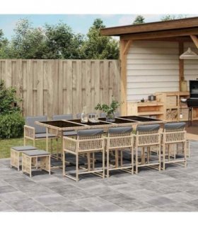 vidaXL 13 Piece Garden Dining Set with Cushions Mix Beige Poly Rattan — V0672218822