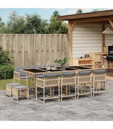 vidaXL 13 Piece Garden Dining Set with Cushions Mix Beige Poly Rattan — V0672218822