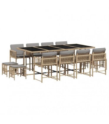 vidaXL 13 Piece Garden Dining Set with Cushions Mix Beige Poly Rattan — V0672218822