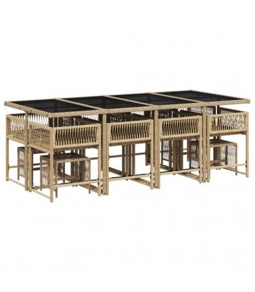 vidaXL 13 Piece Garden Dining Set with Cushions Mix Beige Poly Rattan — V0672218822