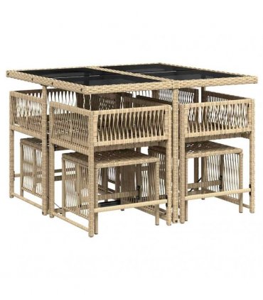 vidaXL 9 Piece Garden Dining Set with Cushions Mix Beige Poly Rattan — V0672218824