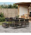 vidaXL 11 Piece Garden Dining Set with Cushions Grey Poly Rattan — V0672218834