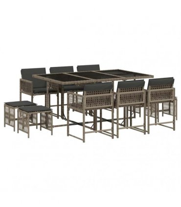 vidaXL 11 Piece Garden Dining Set with Cushions Grey Poly Rattan — V0672218834