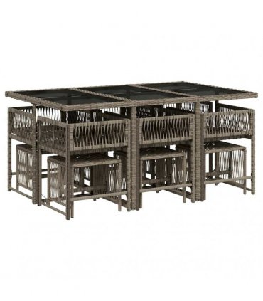 vidaXL 11 Piece Garden Dining Set with Cushions Grey Poly Rattan — V0672218834