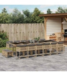 vidaXL 17 Piece Garden Dining Set with Cushions Mix Beige Poly Rattan