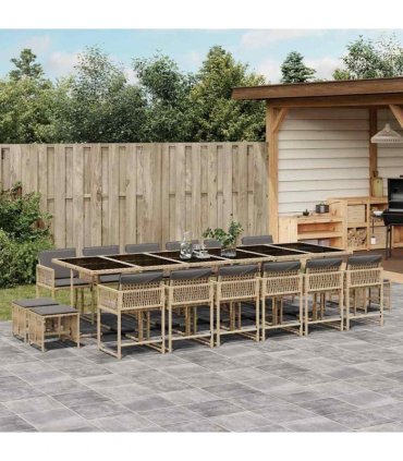 vidaXL 17 Piece Garden Dining Set with Cushions Mix Beige Poly Rattan