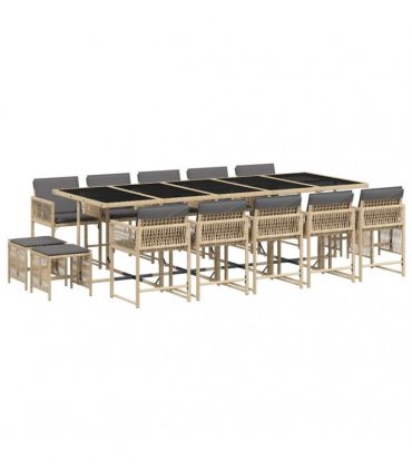 vidaXL 15 Piece Garden Dining Set with Cushions Mix Beige Poly Rattan — V0672218841