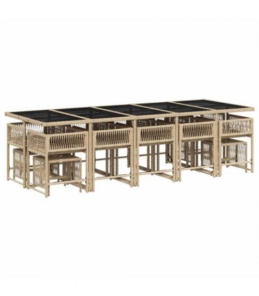 vidaXL 15 Piece Garden Dining Set with Cushions Mix Beige Poly Rattan — V0672218841