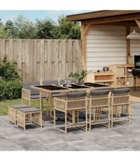 vidaXL 11 Piece Garden Dining Set with Cushions Mix Beige Poly Rattan — V0672218852