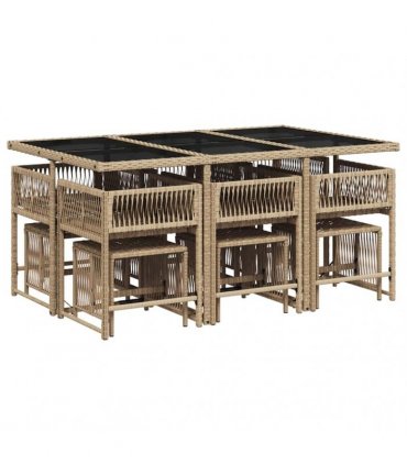 vidaXL 11 Piece Garden Dining Set with Cushions Mix Beige Poly Rattan — V0672218852