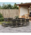 vidaXL 13 Piece Garden Dining Set with Cushions Grey Poly Rattan — V0672218857