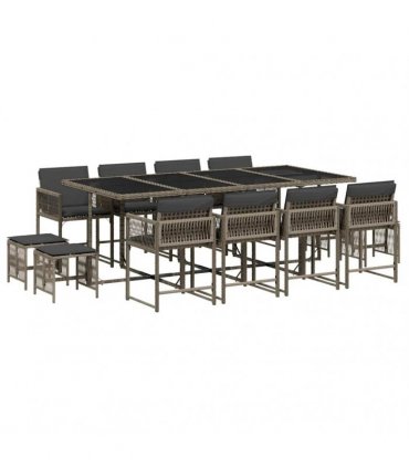 vidaXL 13 Piece Garden Dining Set with Cushions Grey Poly Rattan — V0672218857