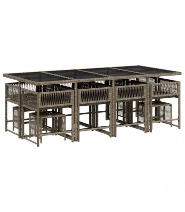 vidaXL 13 Piece Garden Dining Set with Cushions Grey Poly Rattan — V0672218857