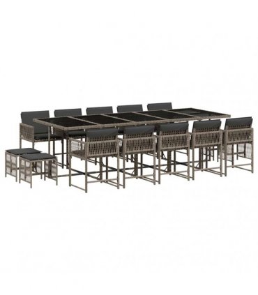 vidaXL 15 Piece Garden Dining Set with Cushions Grey Poly Rattan — V0672218858
