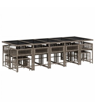 vidaXL 15 Piece Garden Dining Set with Cushions Grey Poly Rattan — V0672218858