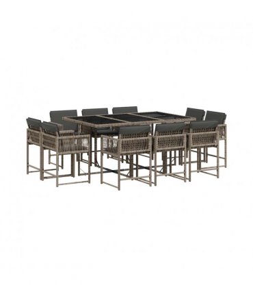 vidaXL 11 Piece Garden Dining Set with Cushions Grey Poly Rattan — V0672218863