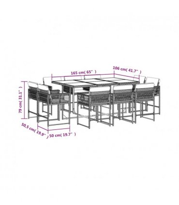 vidaXL 11 Piece Garden Dining Set with Cushions Grey Poly Rattan — V0672218863