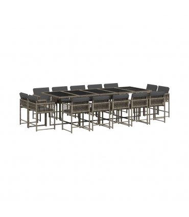 vidaXL 15 Piece Garden Dining Set with Cushions Grey Poly Rattan — V0672218867