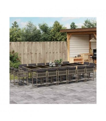 vidaXL 17 Piece Garden Dining Set with Cushions Grey Poly Rattan — V0672218872