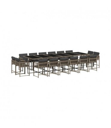 vidaXL 17 Piece Garden Dining Set with Cushions Grey Poly Rattan — V0672218872
