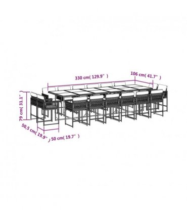 vidaXL 17 Piece Garden Dining Set with Cushions Grey Poly Rattan — V0672218872