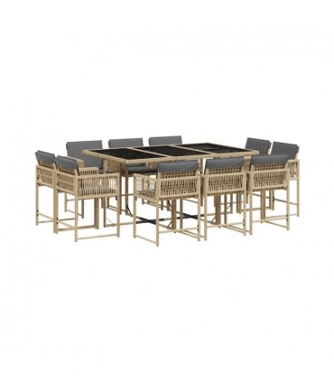 vidaXL 11 Piece Garden Dining Set with Cushions Mix Beige Poly Rattan — V0672218874