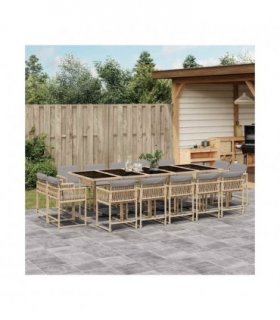 vidaXL 15 Piece Garden Dining Set with Cushions Mix Beige Poly Rattan — V0672218876