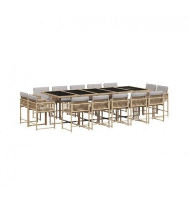 vidaXL 15 Piece Garden Dining Set with Cushions Mix Beige Poly Rattan — V0672218876