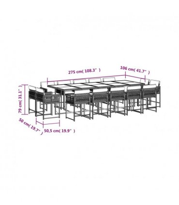 vidaXL 15 Piece Garden Dining Set with Cushions Mix Beige Poly Rattan — V0672218876