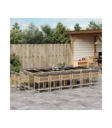 vidaXL 17 Piece Garden Dining Set with Cushions Mix Beige Poly Rattan — V0672218878
