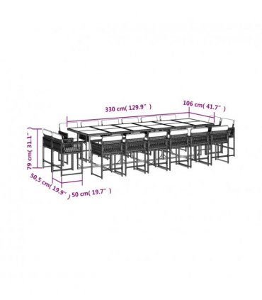 vidaXL 17 Piece Garden Dining Set with Cushions Mix Beige Poly Rattan — V0672218878