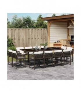 vidaXL 13 Piece Garden Dining Set with Cushions Brown Poly Rattan — V0672218881