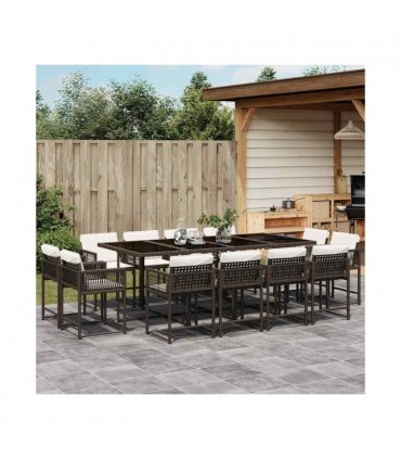vidaXL 13 Piece Garden Dining Set with Cushions Brown Poly Rattan — V0672218881