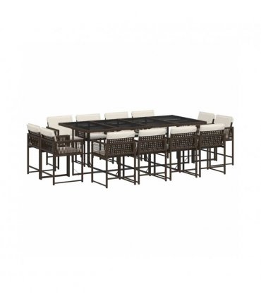 vidaXL 13 Piece Garden Dining Set with Cushions Brown Poly Rattan — V0672218881