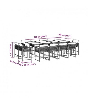 vidaXL 13 Piece Garden Dining Set with Cushions Brown Poly Rattan — V0672218881